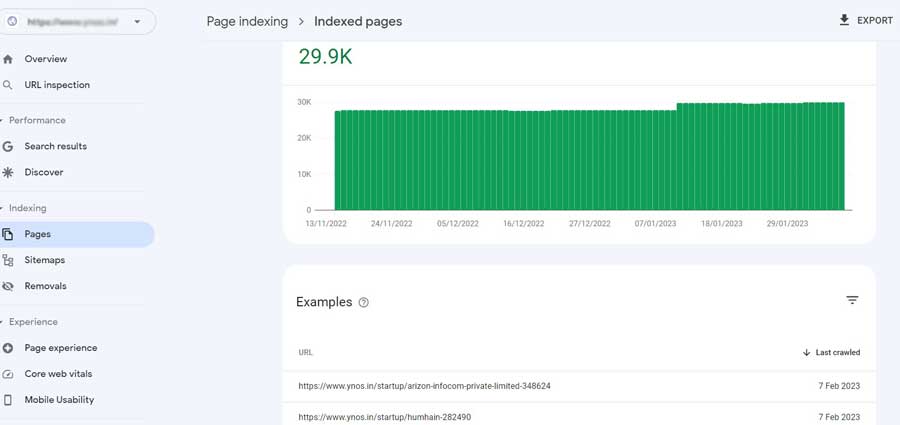 Indexed pages in Google Search Console - Feb 2023