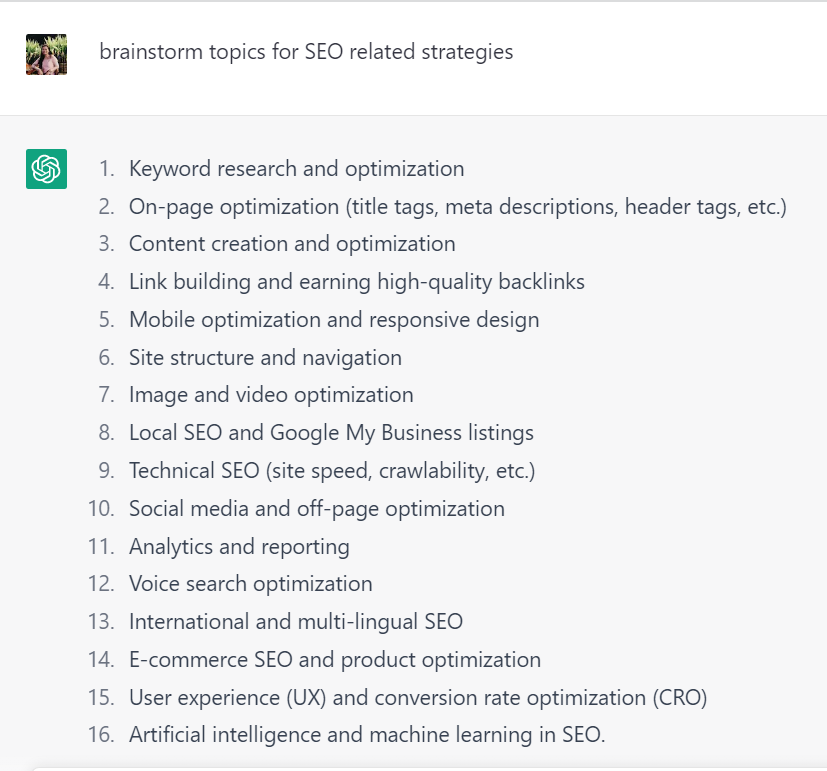 ChatGPT creates brainstorming topics
