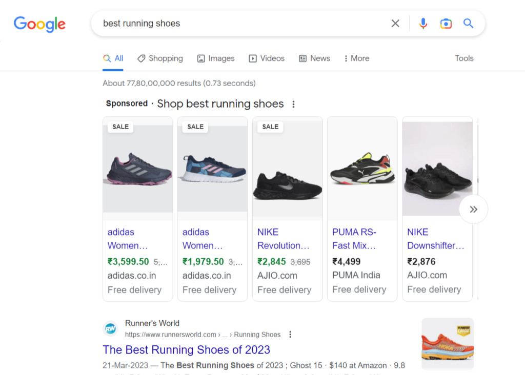 Google Search on " Best Running Shoes"