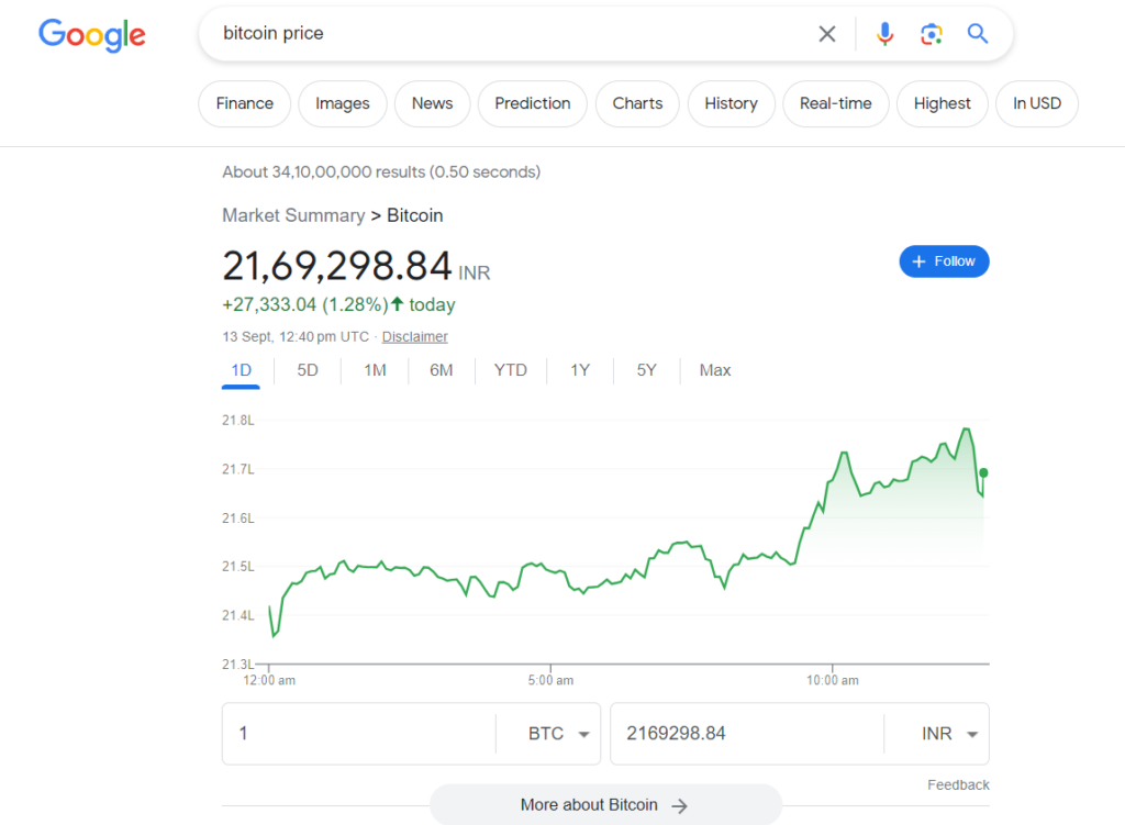 Weather, Sports Scores, and Stock Prices: Google search results