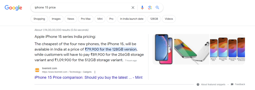 iPhone 15 Price - zero-click searches