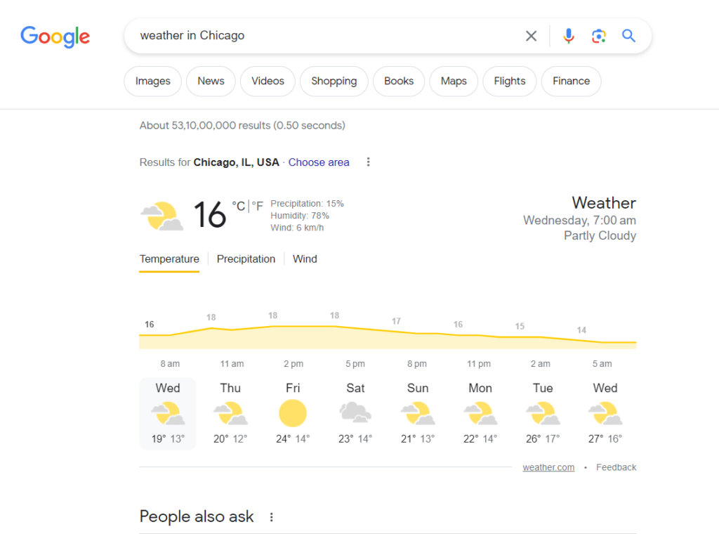 Weather Forecast Search Results: