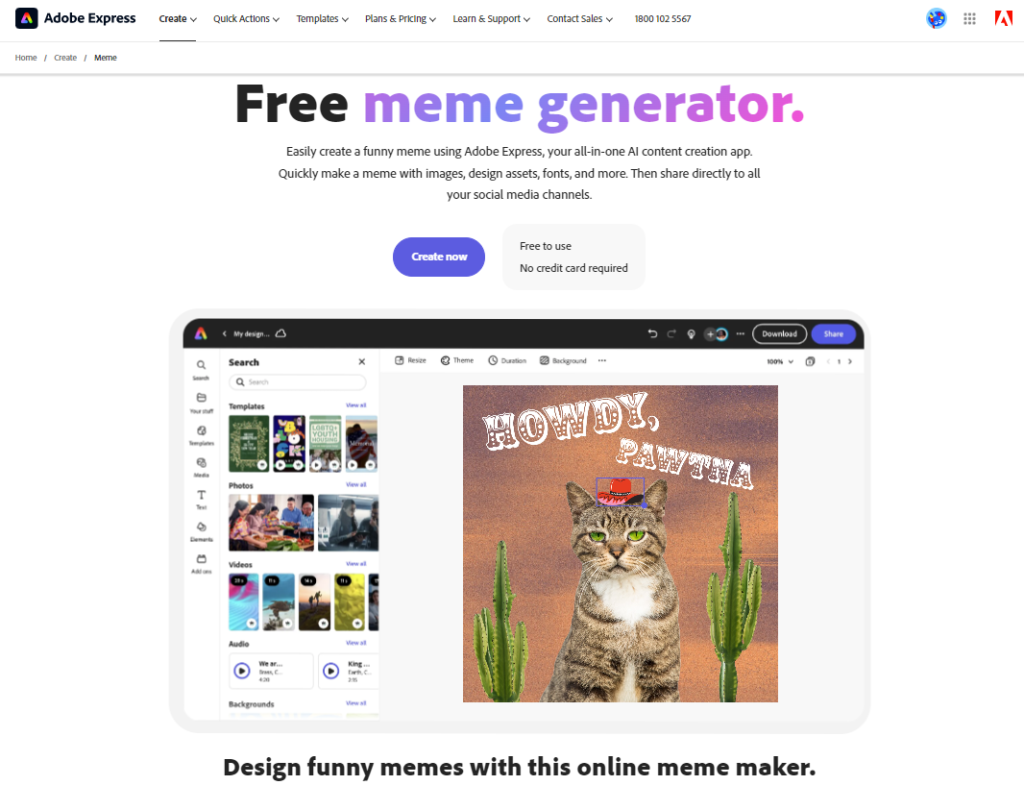 Adobe Express offers a free online meme generator