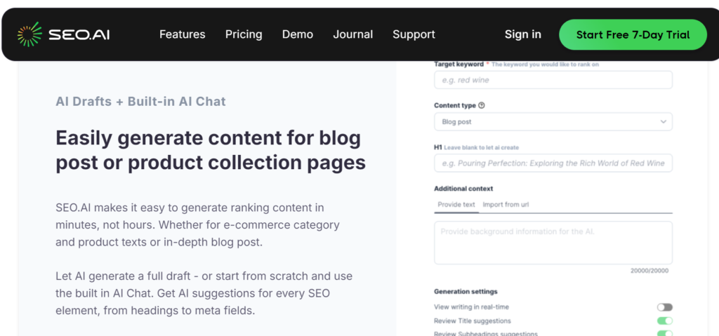 SEO.ai tool for website